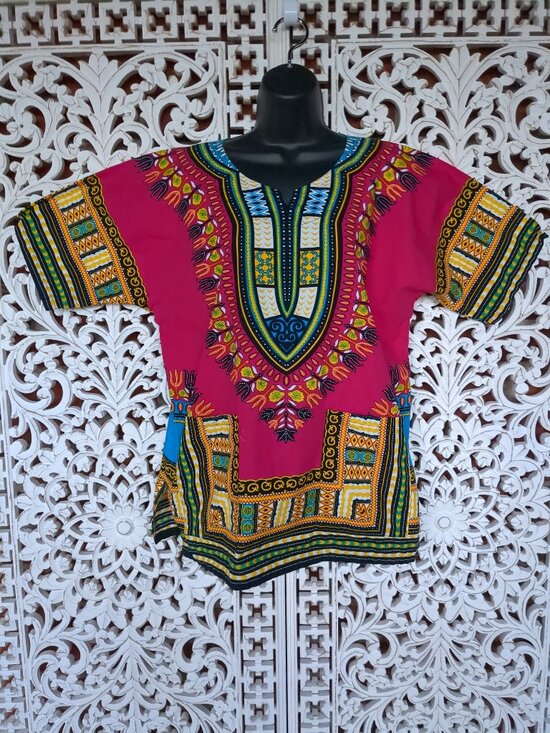 Fresca Tops - M 100% Cotton Colorful Short Sleeve Tunic with Two Pockets